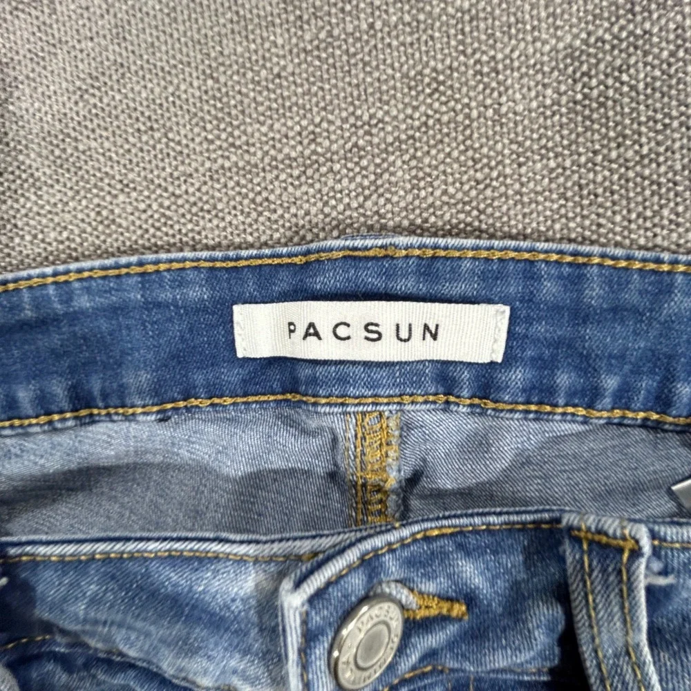 PacSun Stacked Skinny Jeans Mens 33x32 Light Blue Good Distressed Paint Splatter